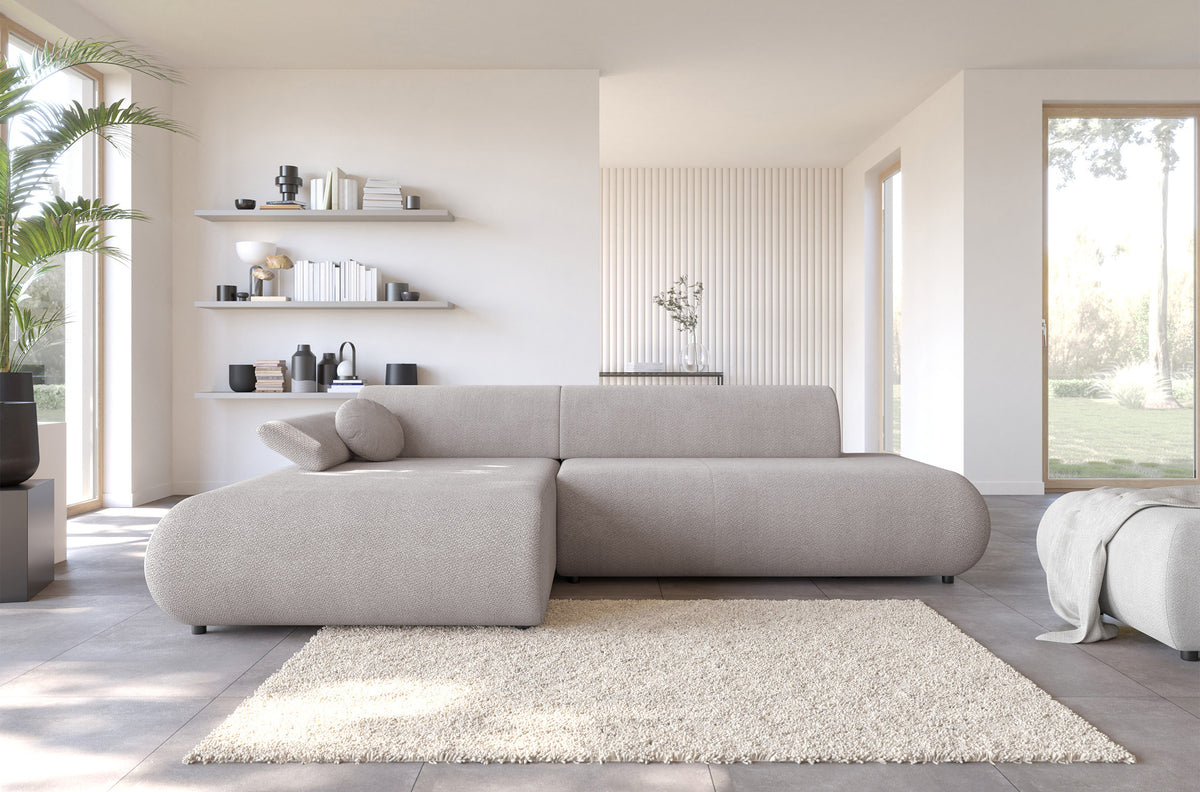 Canapé d'angle avec fonction couchage Armone en L, côté gauche, en chenille gris clair