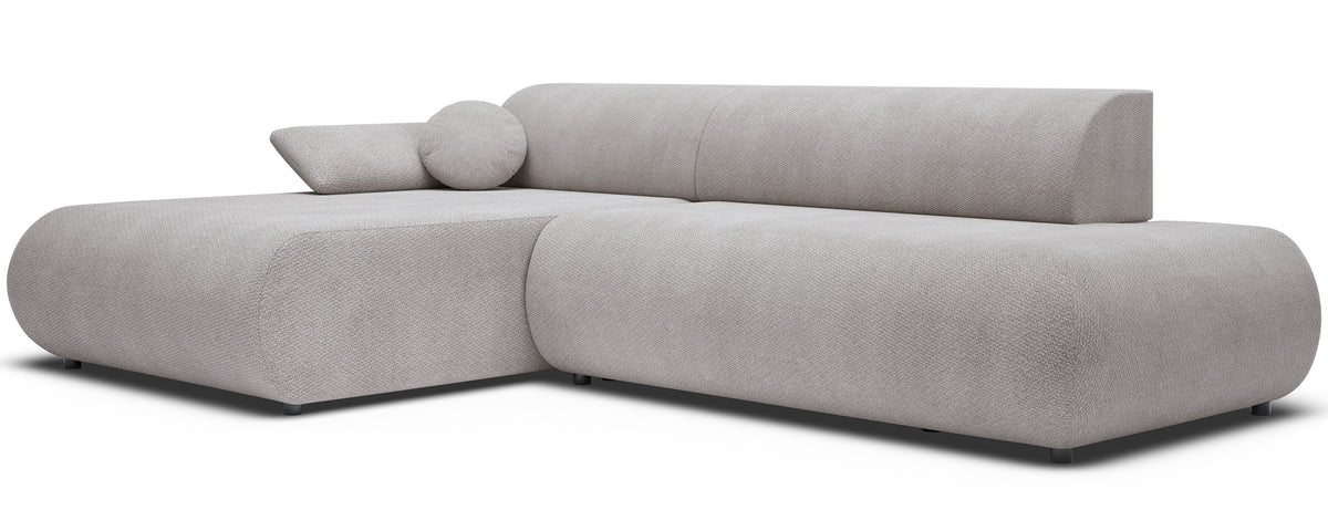 Ecksofa mit Schlaffunktion Armone, L-förmig, linksseitig, hellgrauer Chenille-Stoff