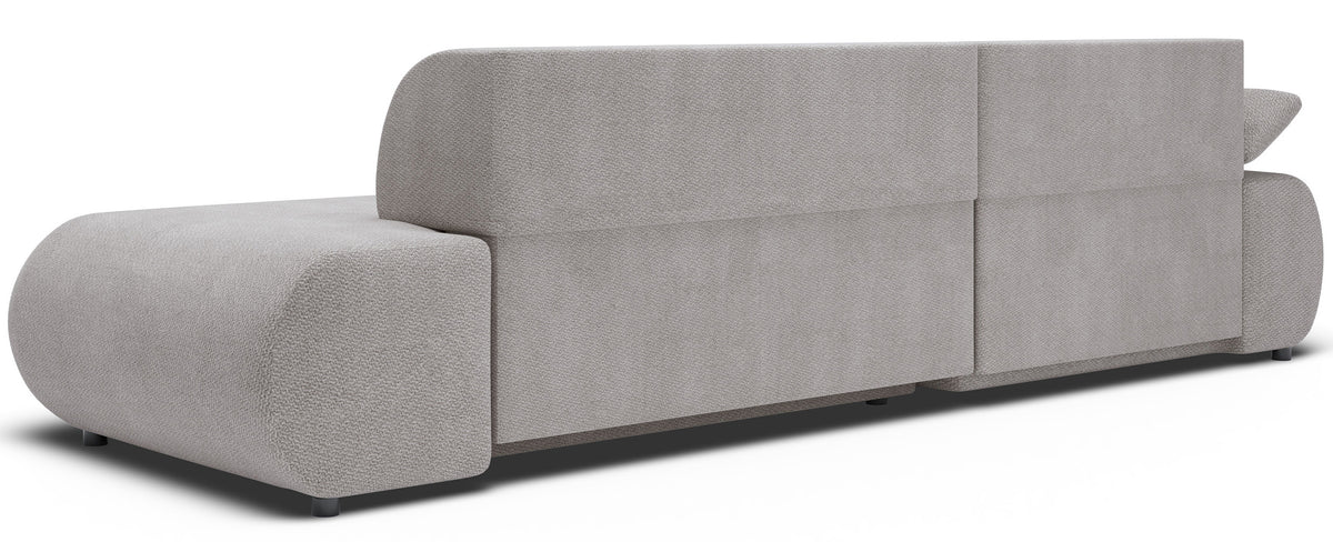 Ecksofa mit Schlaffunktion Armone, L-förmig, linksseitig, hellgrauer Chenille-Stoff