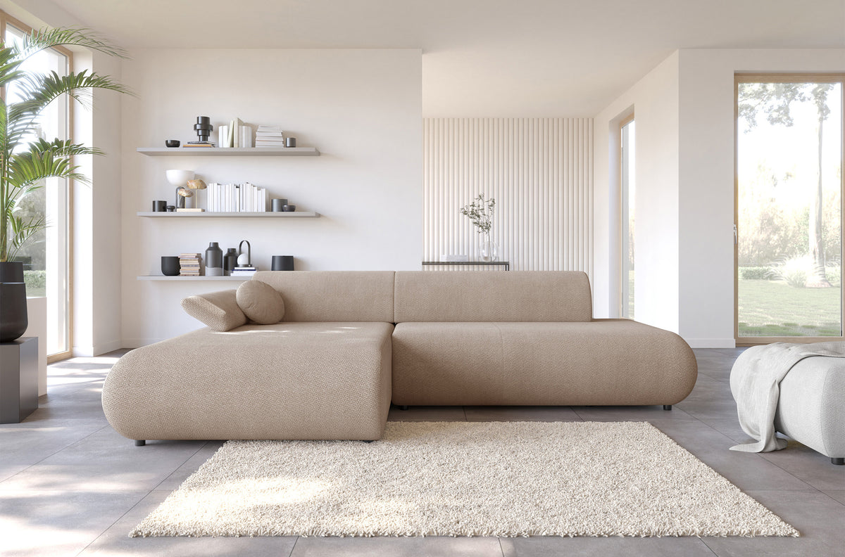 Canapé d'angle convertible Armone en L, côté gauche, beige en chenille