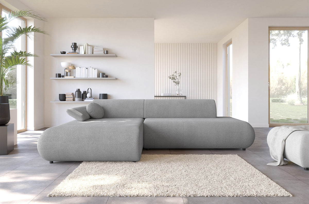 Canapé d'angle convertible Armone en L, côté gauche, tissu chenille gris