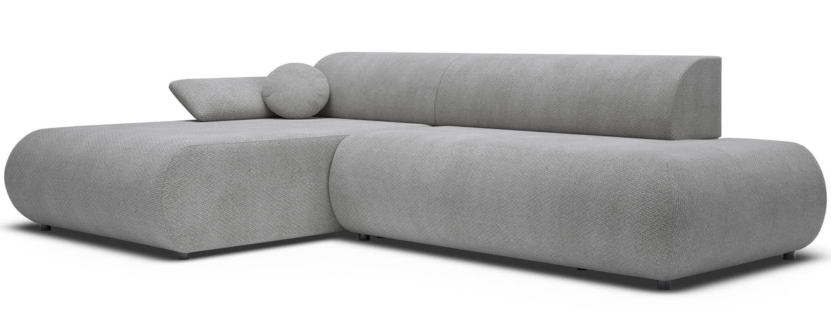 Ecksofa mit Schlaffunktion Armone, L-förmig, linksseitig, grauer Chenille-Stoff