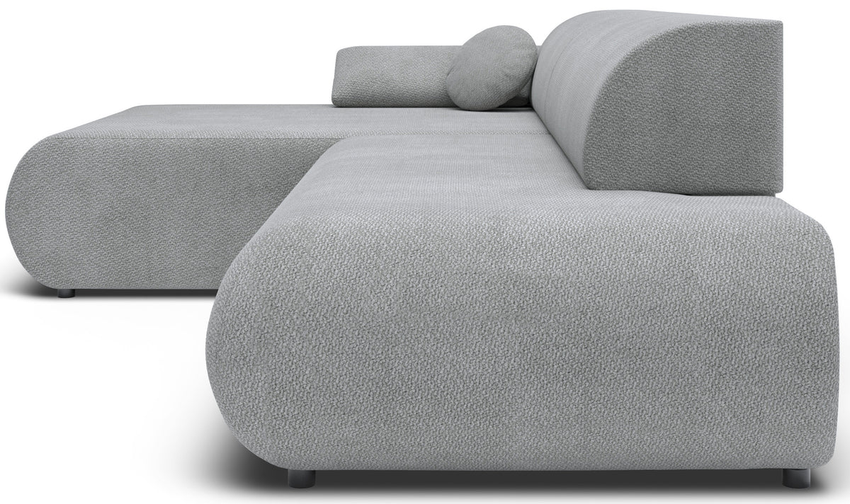 Ecksofa mit Schlaffunktion Armone, L-förmig, linksseitig, grauer Chenille-Stoff