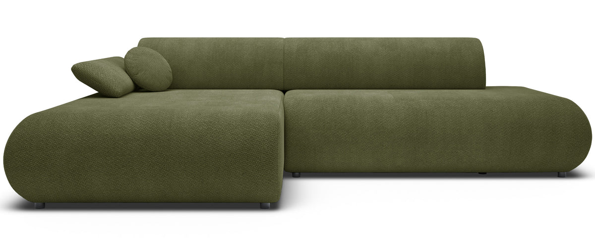 Canapé d'angle avec fonction couchage Armone en L, côté gauche, en chenille olive