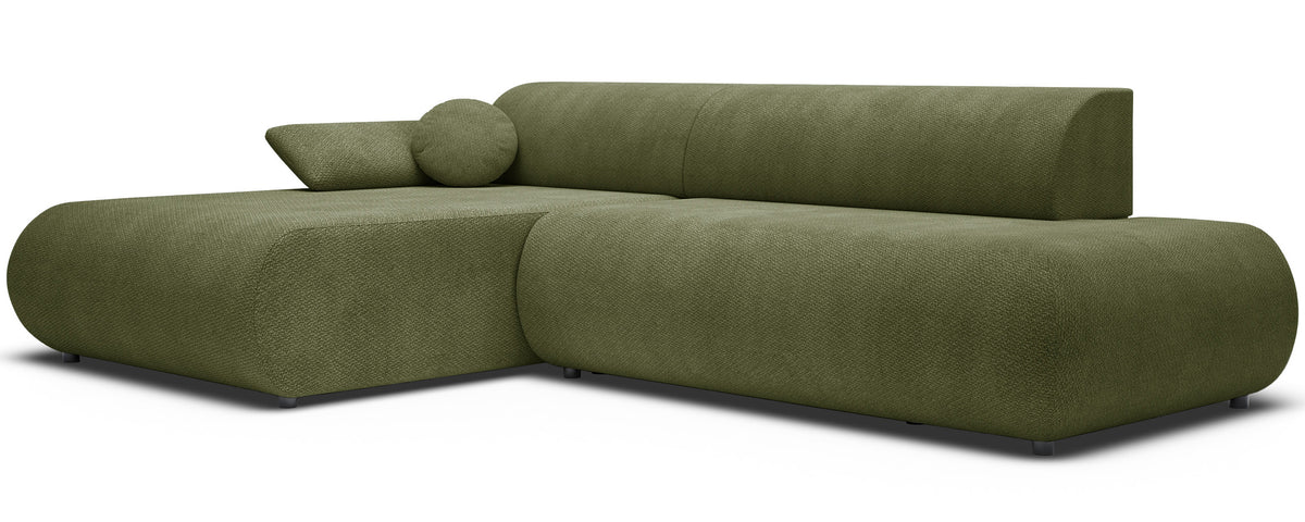 Canapé d'angle avec fonction couchage Armone en L, côté gauche, en chenille olive