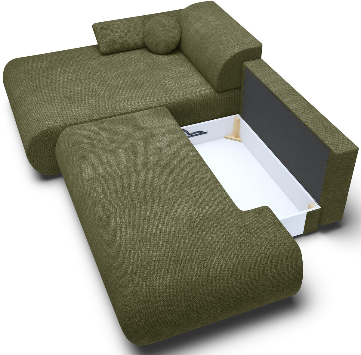 Canapé d'angle avec fonction couchage Armone en L, côté gauche, en chenille olive