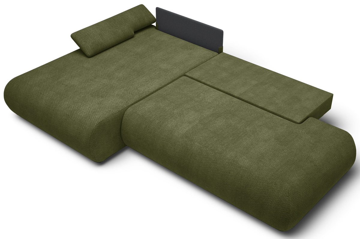 Canapé d'angle avec fonction couchage Armone en L, côté gauche, en chenille olive