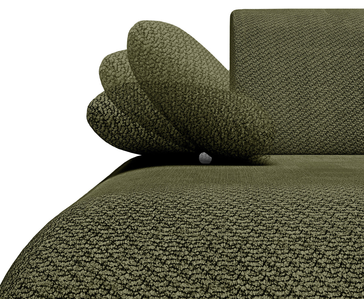 Canapé d'angle avec fonction couchage Armone en L, côté gauche, en chenille olive