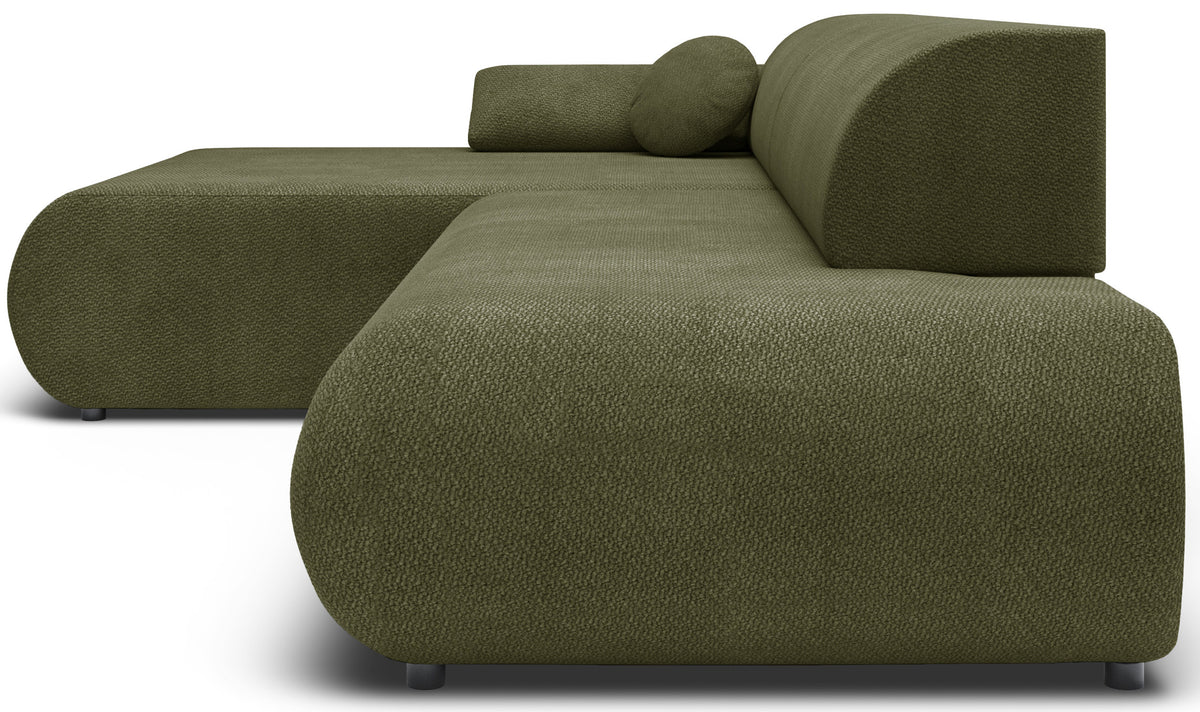 Canapé d'angle avec fonction couchage Armone en L, côté gauche, en chenille olive