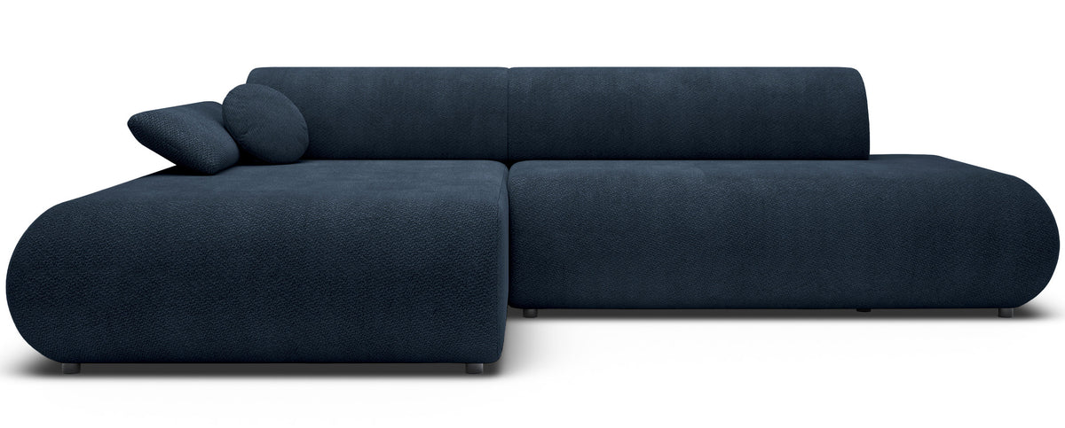 Canapé d'angle convertible Armone en L, côté gauche, en chenille bleu marine
