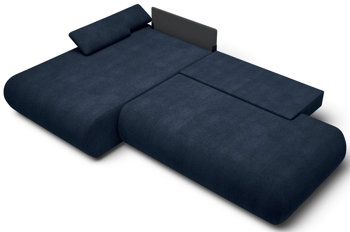 Ecksofa mit Schlafunktion Armone, L-förmig, linksseitig, marineblauer Chenille-Bezug