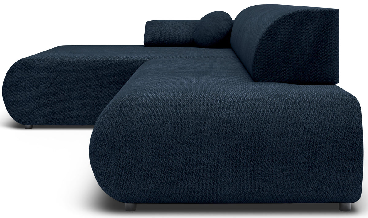 Ecksofa mit Schlafunktion Armone, L-förmig, linksseitig, marineblauer Chenille-Bezug