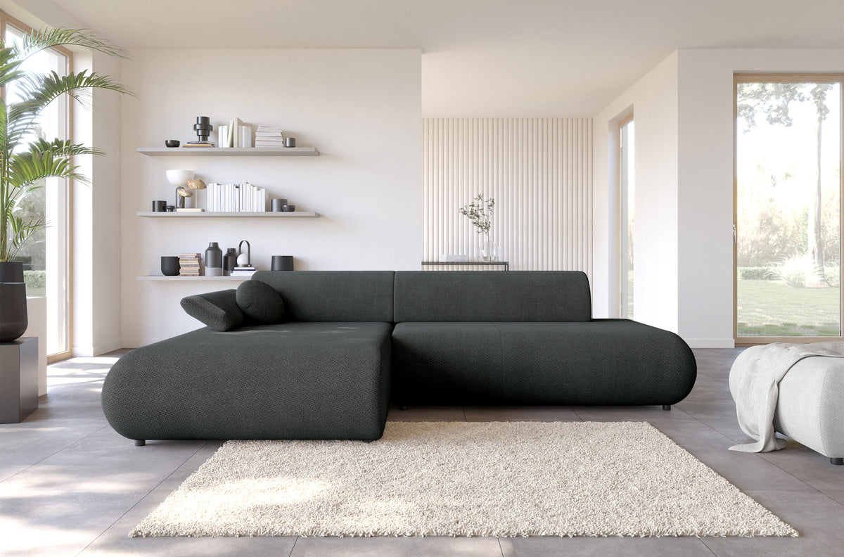Canapé d'angle avec fonction couchage Armone en L, côté gauche, tissu chenille graphite