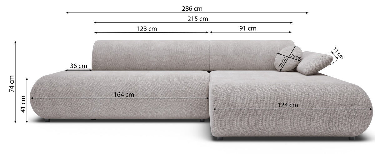 Ecksofa mit Schlaffunktion Armone, L-förmig, rechtsseitig, beige Chenille