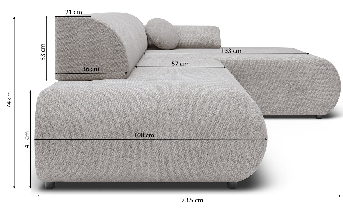 Ecksofa mit Schlaffunktion Armone, L-förmig, rechtsseitig, beige Chenille