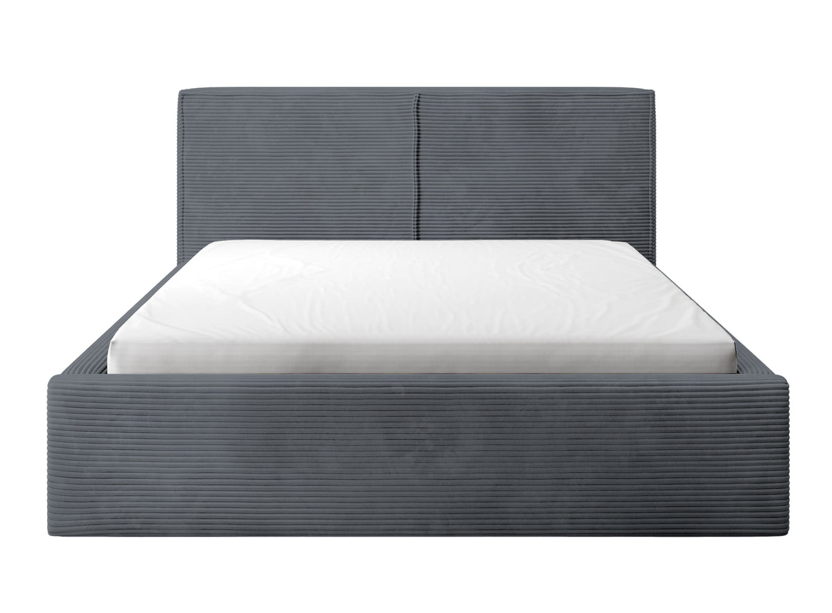 Lit tapissé 140x200 cm Farese avec rangement et vérin à gaz, velours côtelé gris