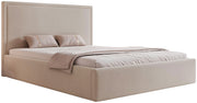 Gepolstertes Bett 160x200 cm Asurro mit Stauraum, Metallrahmen, beiger wasserabweisender Samt