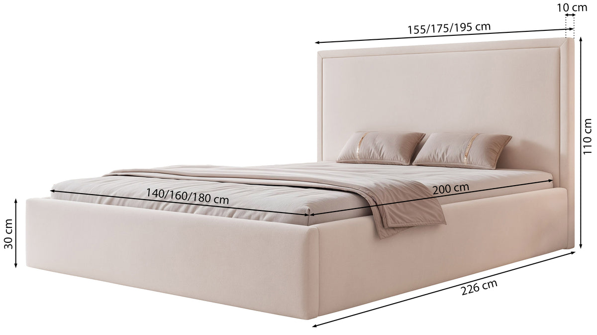 Polsterbett 140x200 cm Asurro mit Stauraum, Metallrahmen, blauer hydrophober Samt