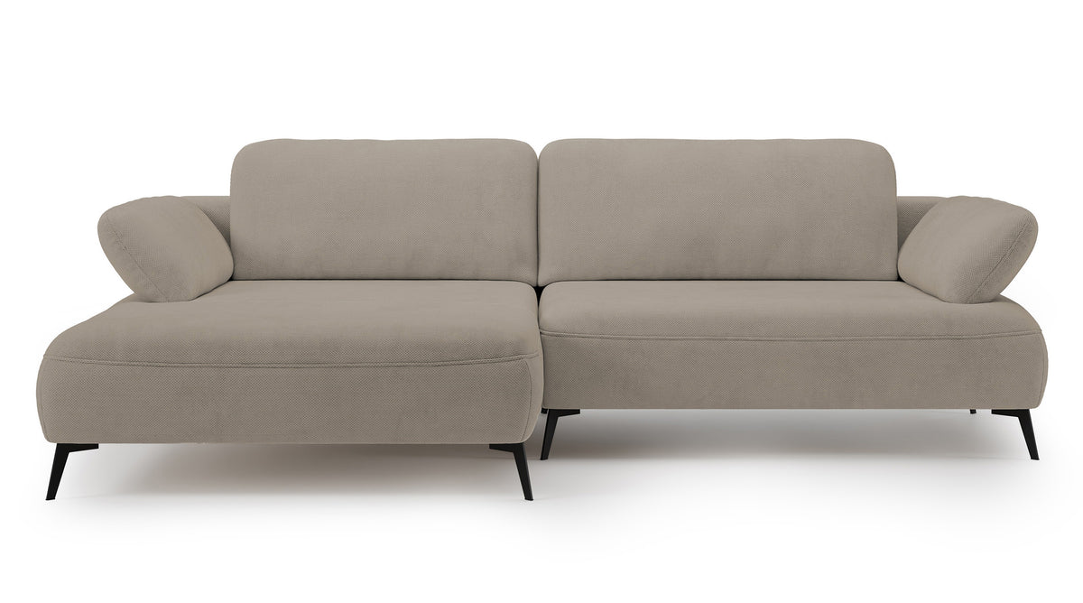 Ecksofa mit Schlaffunktion Avolla, L-förmig, linksseitig, mit Stauraum, dunkelbeige, hydrophober Chenille-Stoff