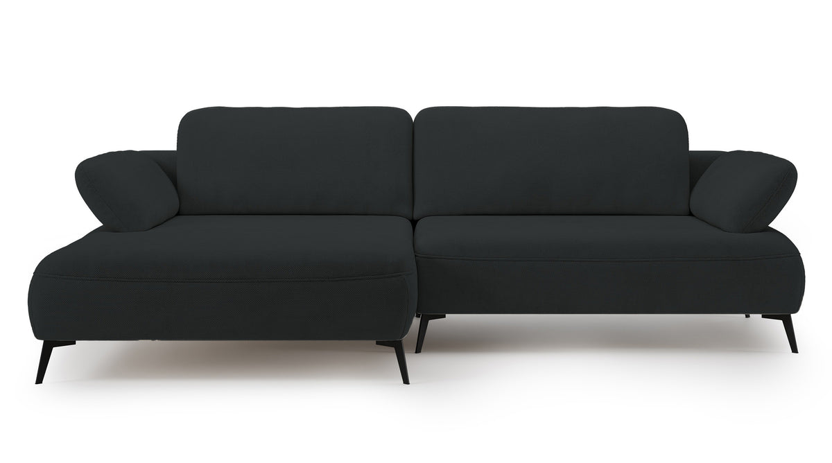 Ecksofa mit Schlaffunktion Avolla, L-förmig, linke Seite, mit Stauraum, graphitfarbener hydrophober Chenille-Stoff