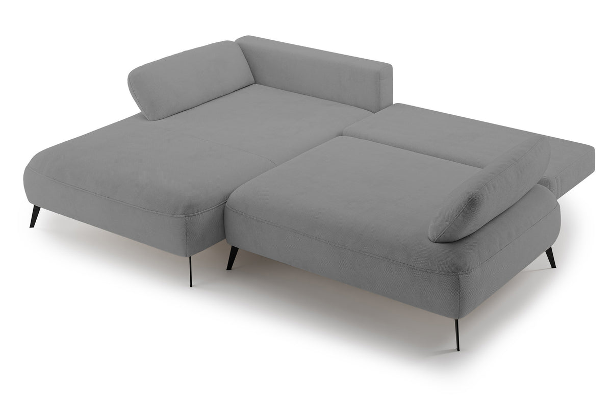Ecksofa mit Schlaffunktion Avolla, L-förmig, linksseitig, mit Stauraum, grauer hydrophober Chenille-Stoff