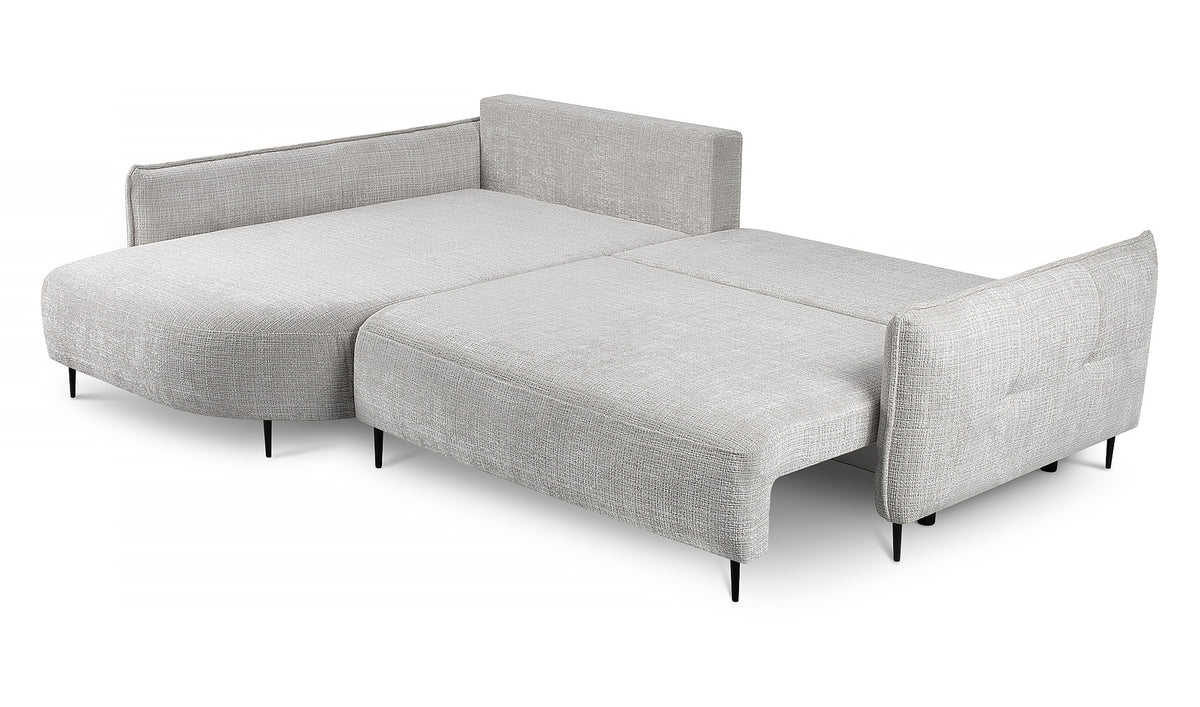 Canapé d'angle Oblivio avec fonction couchage en L, rangement, tissu chenille gris clair, configuration gauche