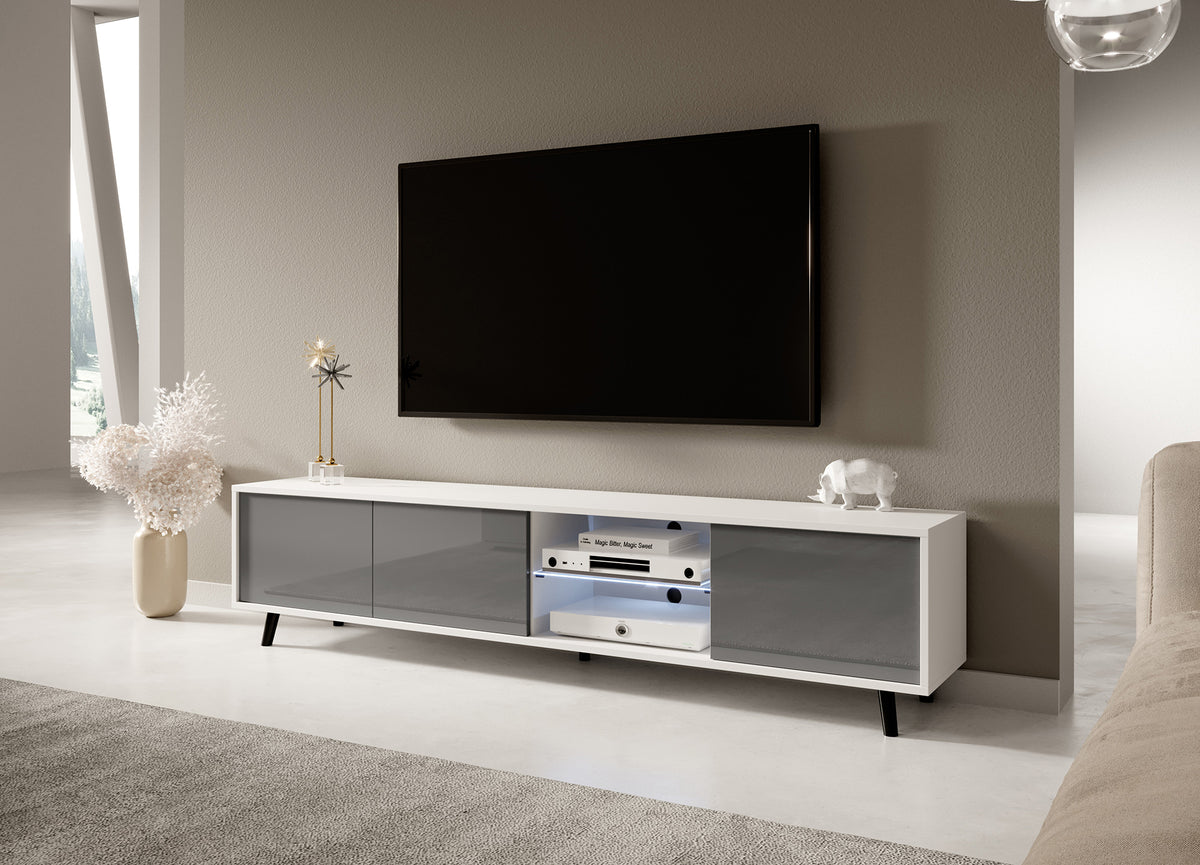 Meuble TV Galhad Blanc mat / Gris brillant