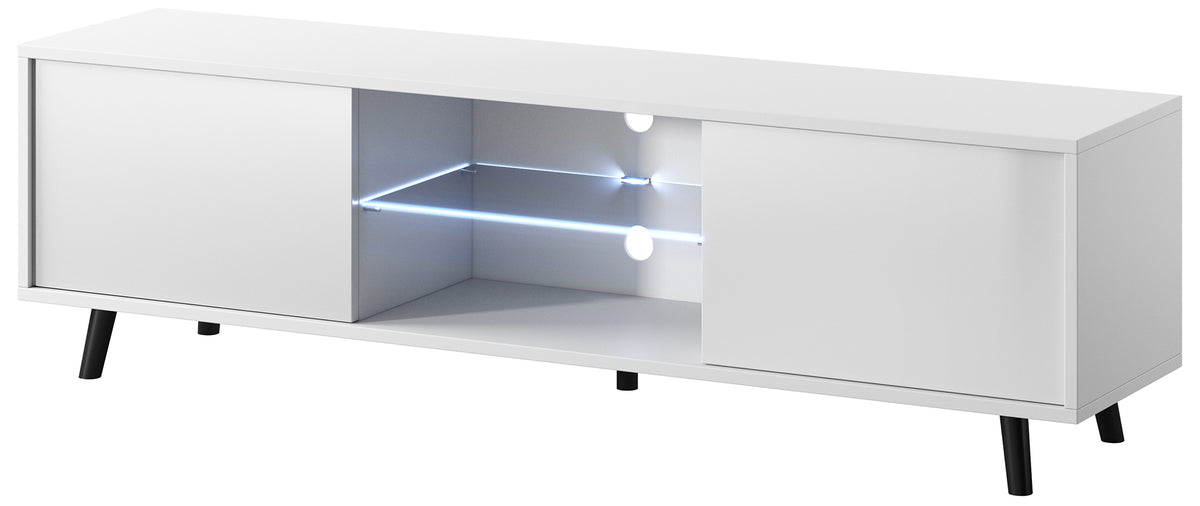 Meuble TV Lefyr 140 cm Blanc mat / Blanc brillant