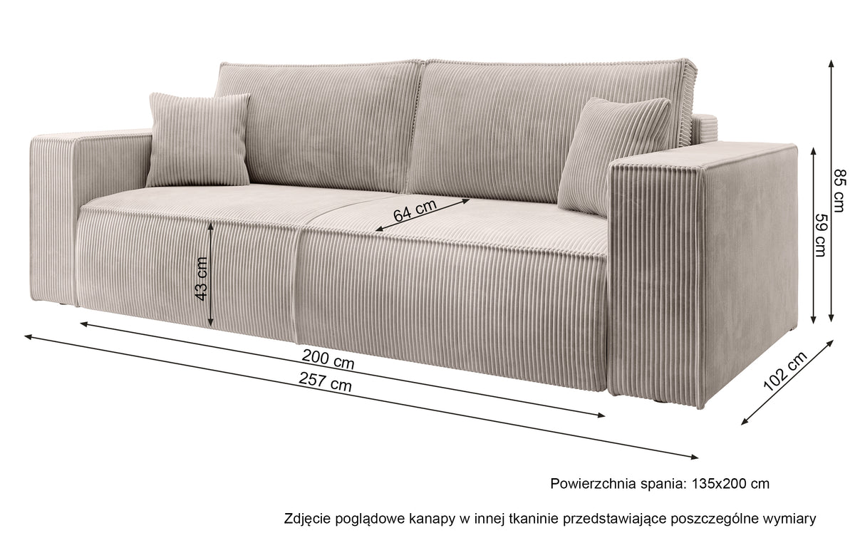 Canapé convertible 3 places Farese avec rangement, velours côtelé vert