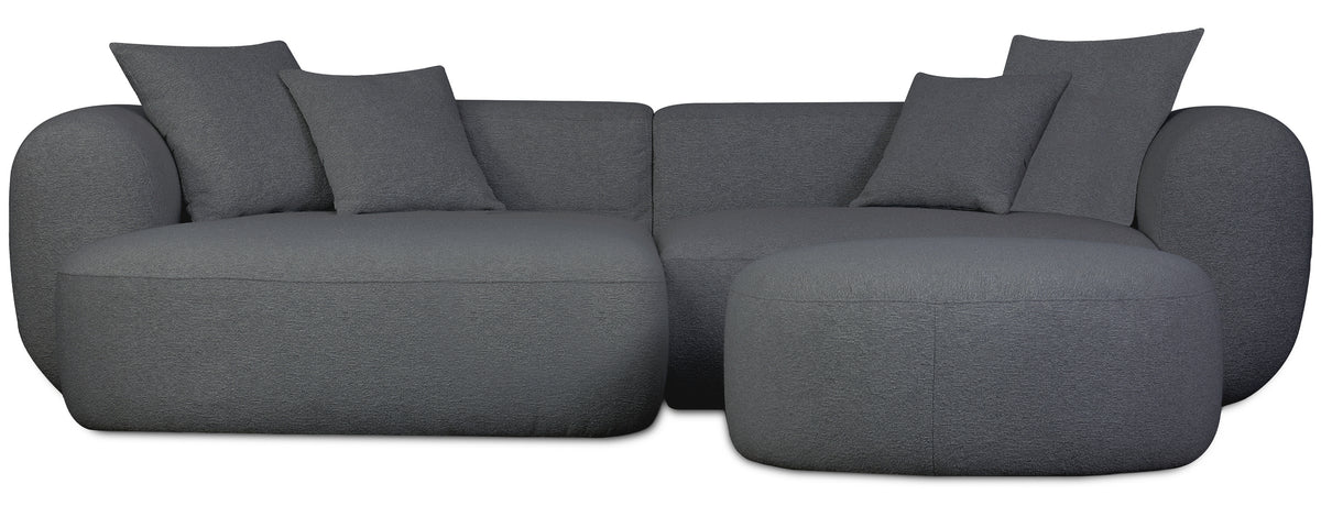 Modulares Ecksofa Baomi L-förmig mit linksseitigem Hocker, dunkelgrauer Chenille-Stoff