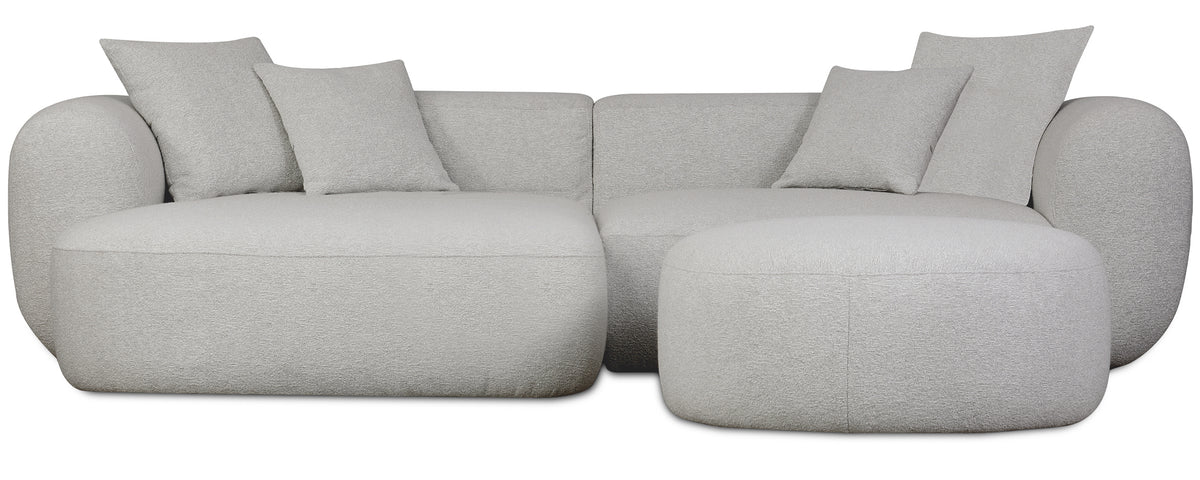 Canapé d'angle modulable Baomi en L avec pouf, côté gauche, en chenille gris clair