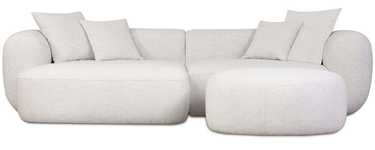 Modulare Eckcouch Baomi L-förmig mit Hocker, linksseitig, grau-beige Chenille