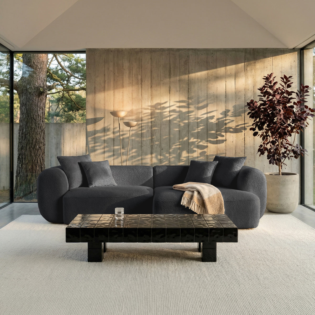 Canapé d'angle modulable Baomi en L, côté droit, velours chenille gris foncé