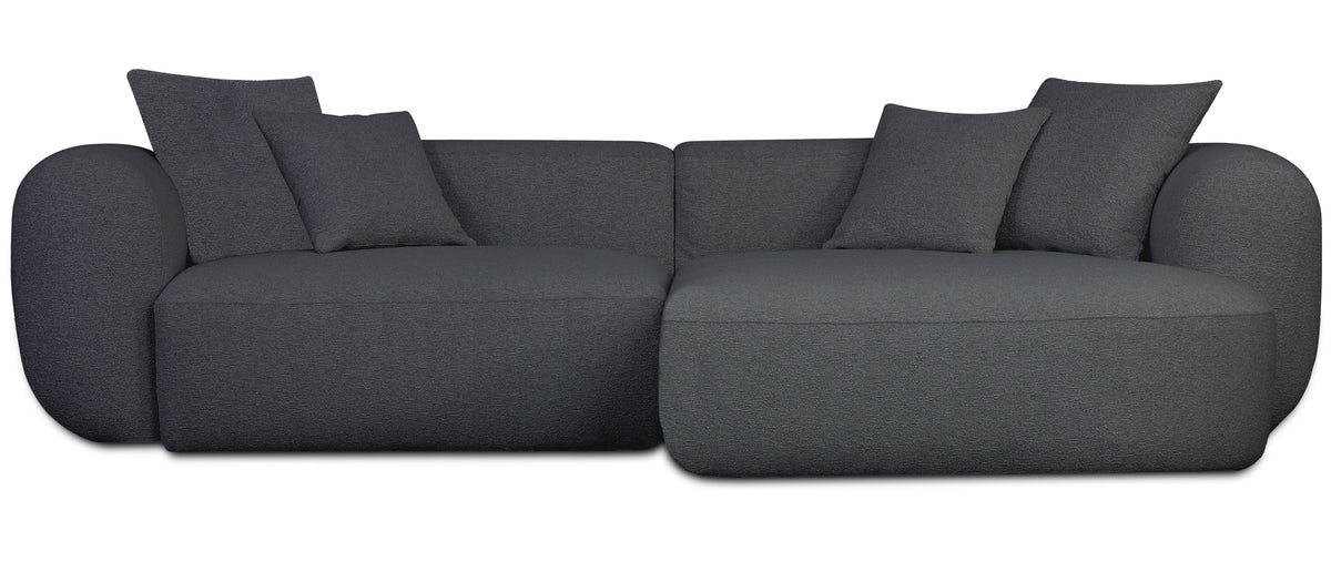 Canapé d'angle modulable Baomi en L, côté droit, velours chenille gris foncé