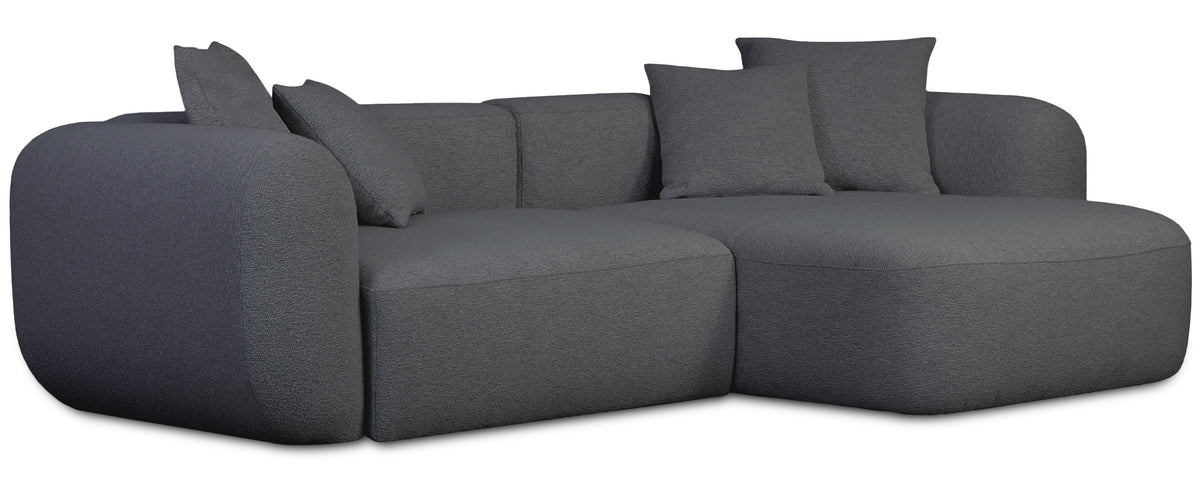 Modulares Ecksofa Baomi L-förmig mit Hocker, rechtsseitig, dunkelgrauer Chenille-Stoff