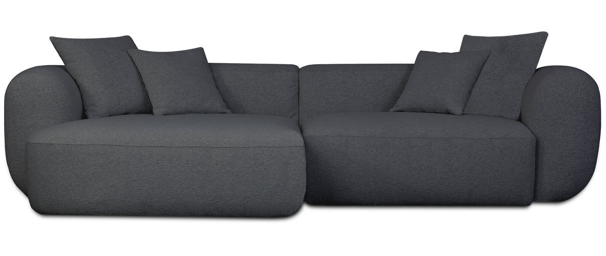 Modulares Ecksofa Baomi L-förmig mit linksseitigem Hocker, dunkelgrauer Chenille-Stoff
