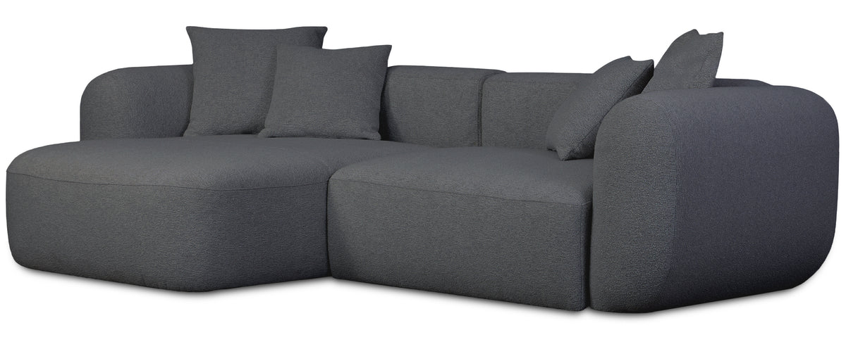 Modulares Ecksofa Baomi L-förmig mit linksseitigem Hocker, dunkelgrauer Chenille-Stoff