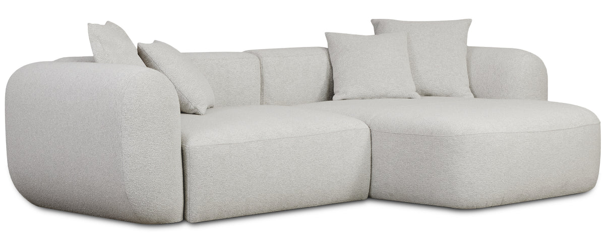 Modulares Ecksofa Baomi, L-förmig, rechtsseitig, hellgrauer Chenille-Stoff