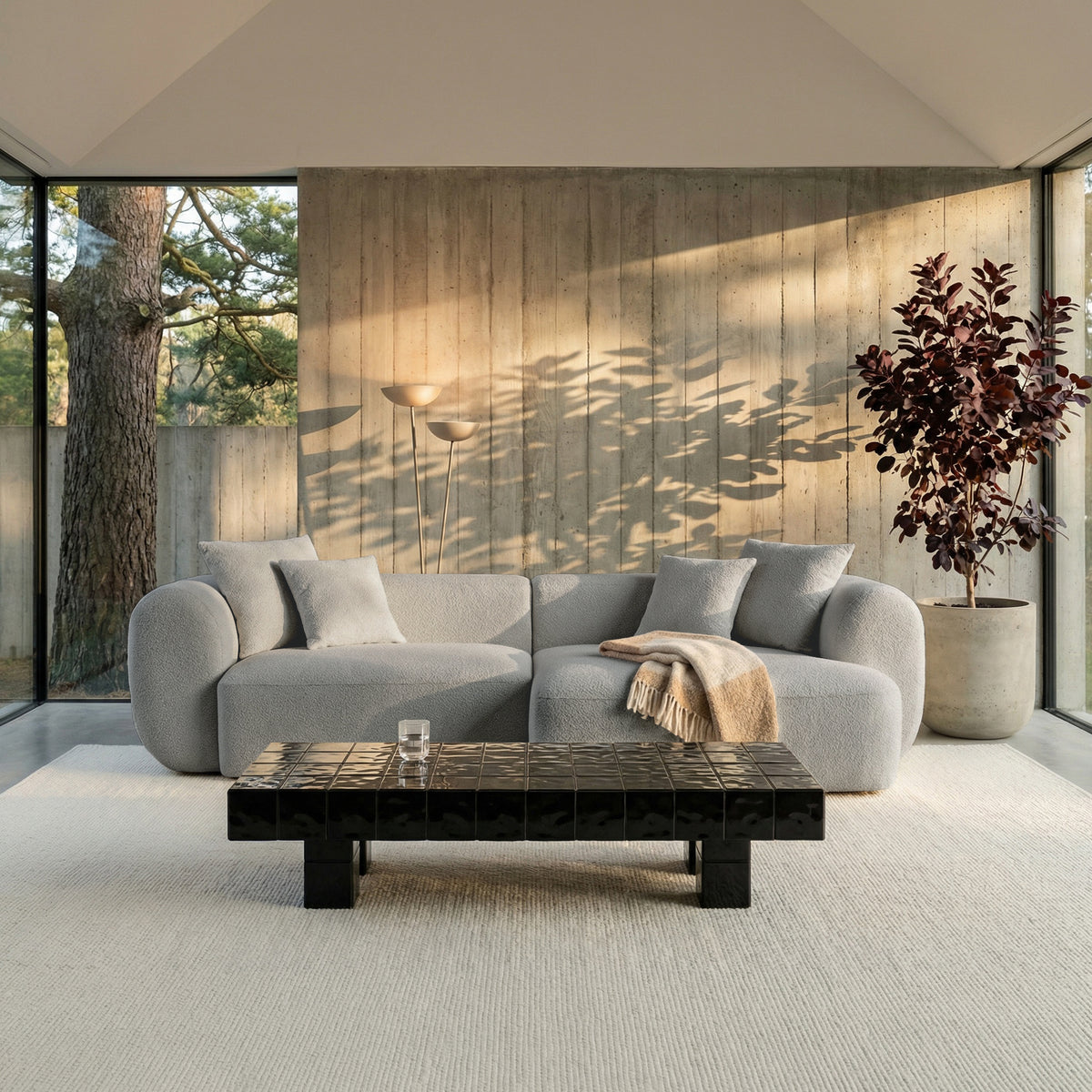 Modulares Ecksofa Baomi, L-förmig, rechtsseitig, hellgrauer Chenille-Stoff