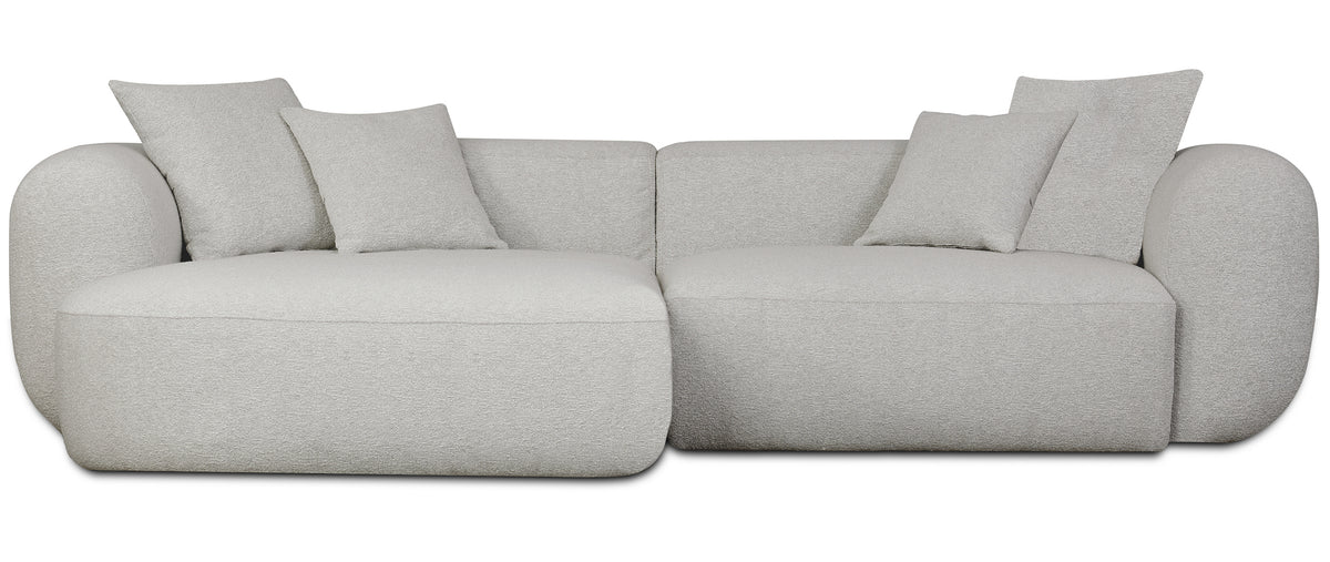 Modulares Ecksofa Baomi, L-förmig, linksseitig, hellgrauer Chenille-Stoff
