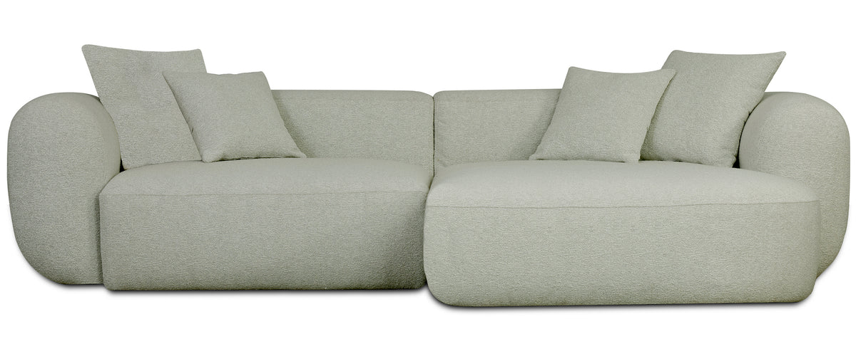 Modulares Ecksofa Baomi, L-förmig, mit Pouf, rechtsseitig, Salbeigrün, Chenille