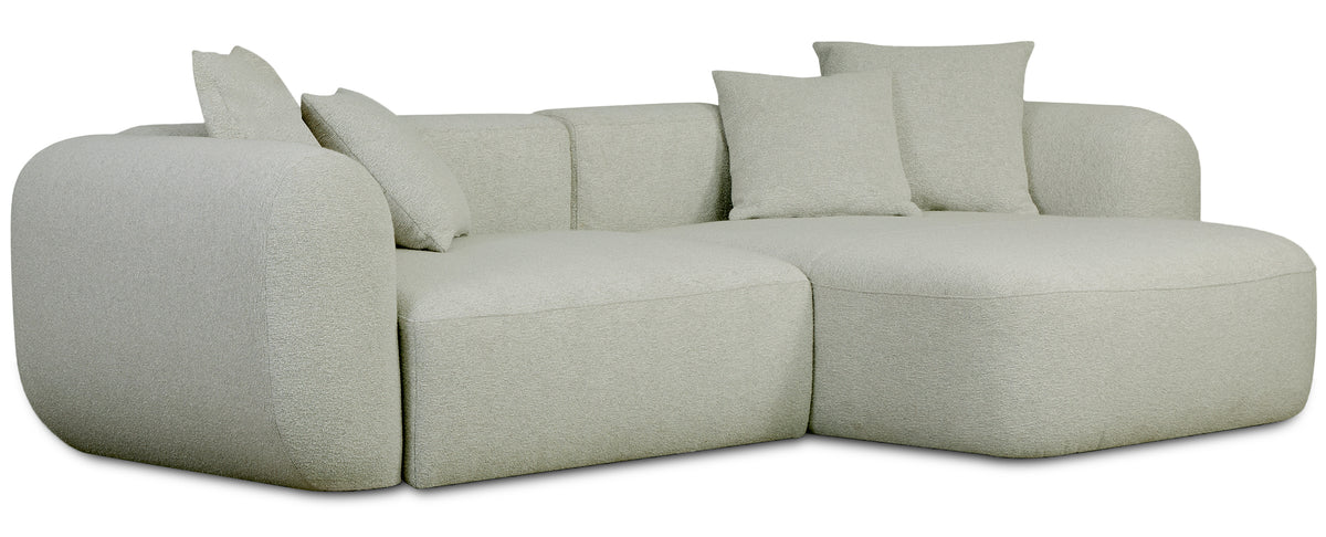 Modulares Ecksofa Baomi, L-förmig, mit Pouf, rechtsseitig, Salbeigrün, Chenille