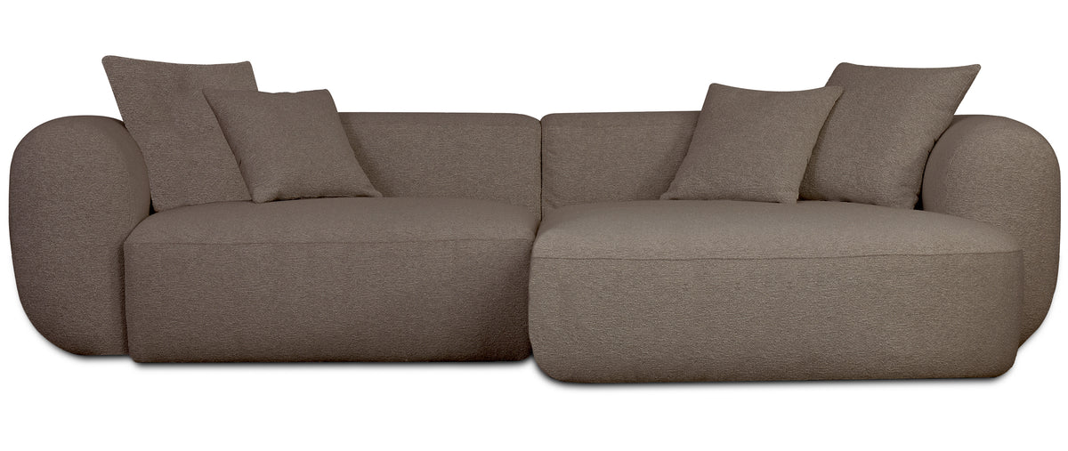 Modulare Eckcouch Baomi L-förmig mit Hocker, rechtsseitig, hellbraunes Chenille