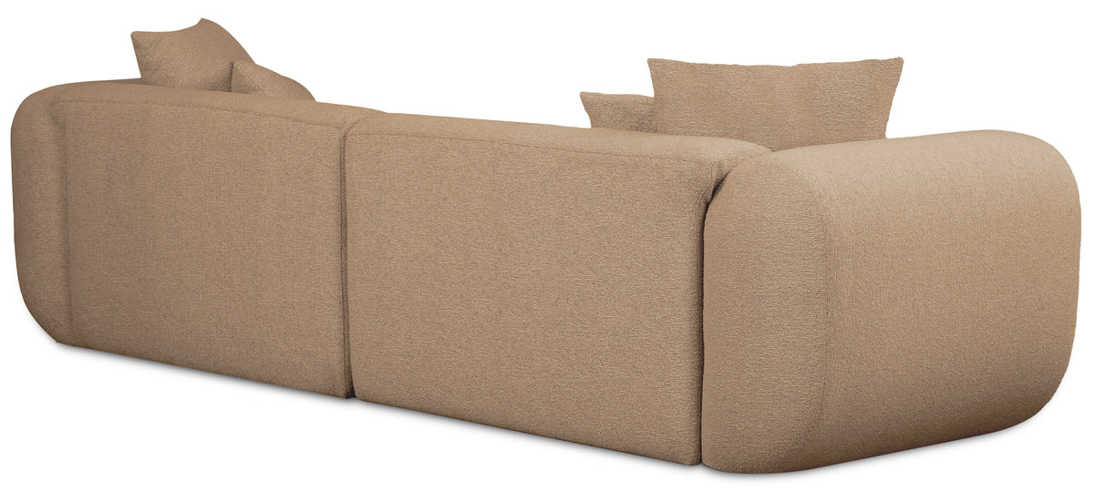 Modulares Ecksofa Baomi in L-Form mit Ottomanen, rechtsseitig, senfgelber Chenillestoff