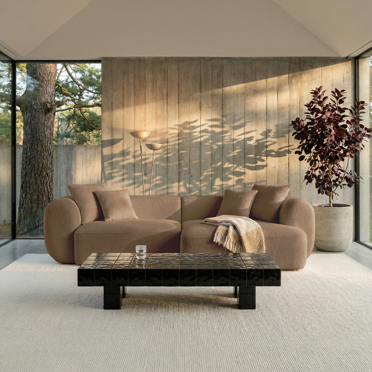 Modulares Ecksofa Baomi in L-Form mit Ottomanen, rechtsseitig, senfgelber Chenillestoff