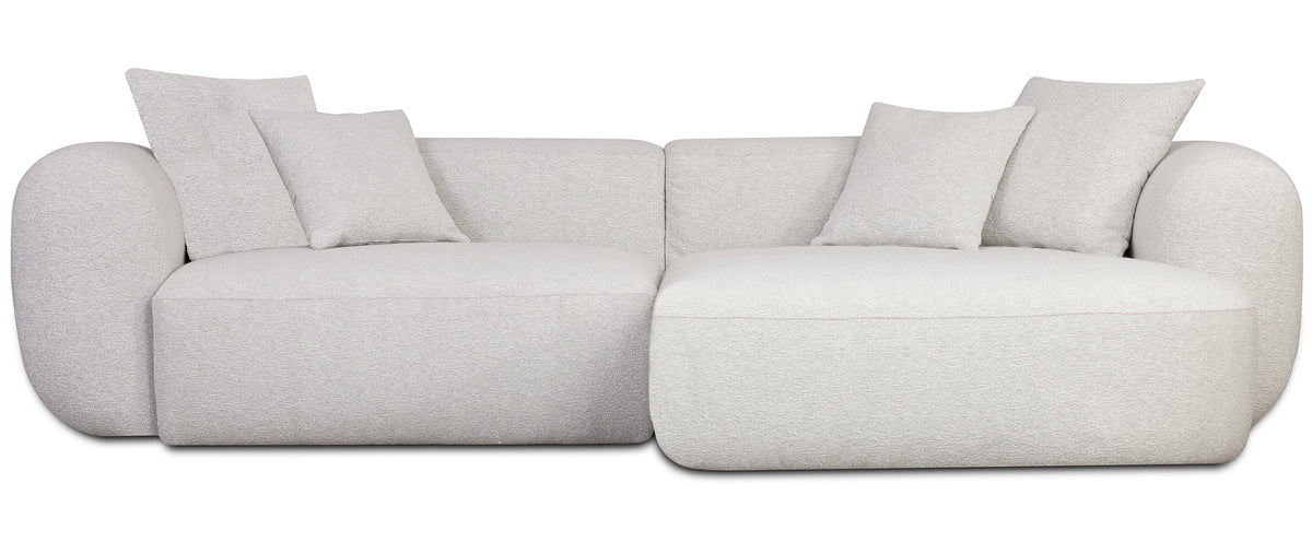 Modulares Baomi Ecksofa in L-Form mit Pouf, rechtsseitig, grau-beige Chenille