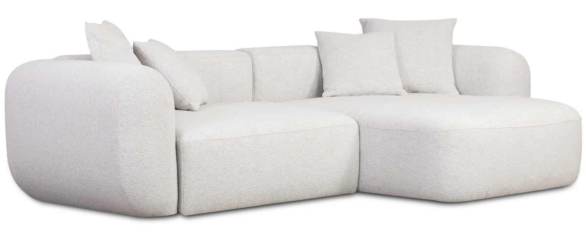 Modulares Baomi Ecksofa in L-Form mit Pouf, rechtsseitig, grau-beige Chenille