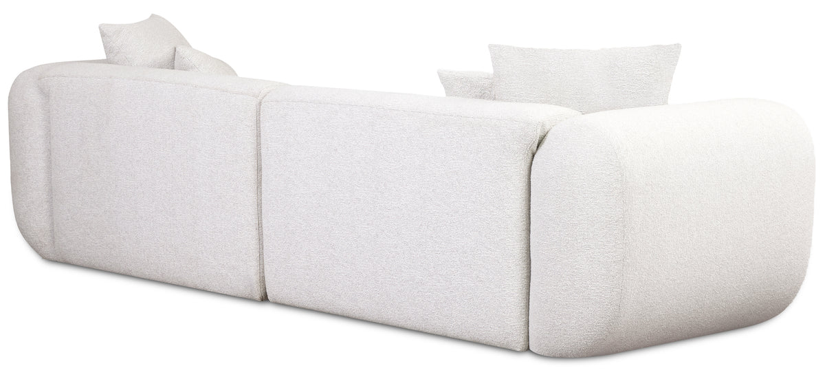 Modulares Baomi Ecksofa in L-Form mit Pouf, rechtsseitig, grau-beige Chenille