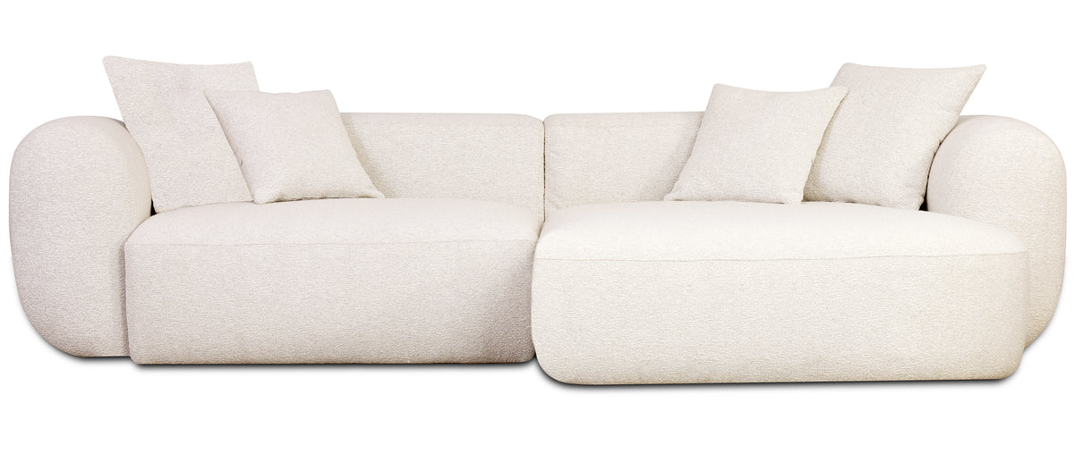 Modulare Eckcouch Baomi L-förmig mit Hocker, rechtsseitig, cremefarbenes Chenille