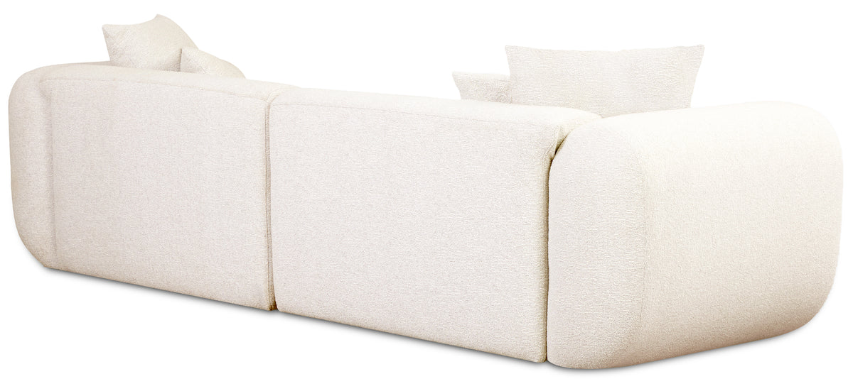 Modulares Ecksofa Baomi, L-förmig, mit Hocker, linksseitig, cremefarbenes Chenille